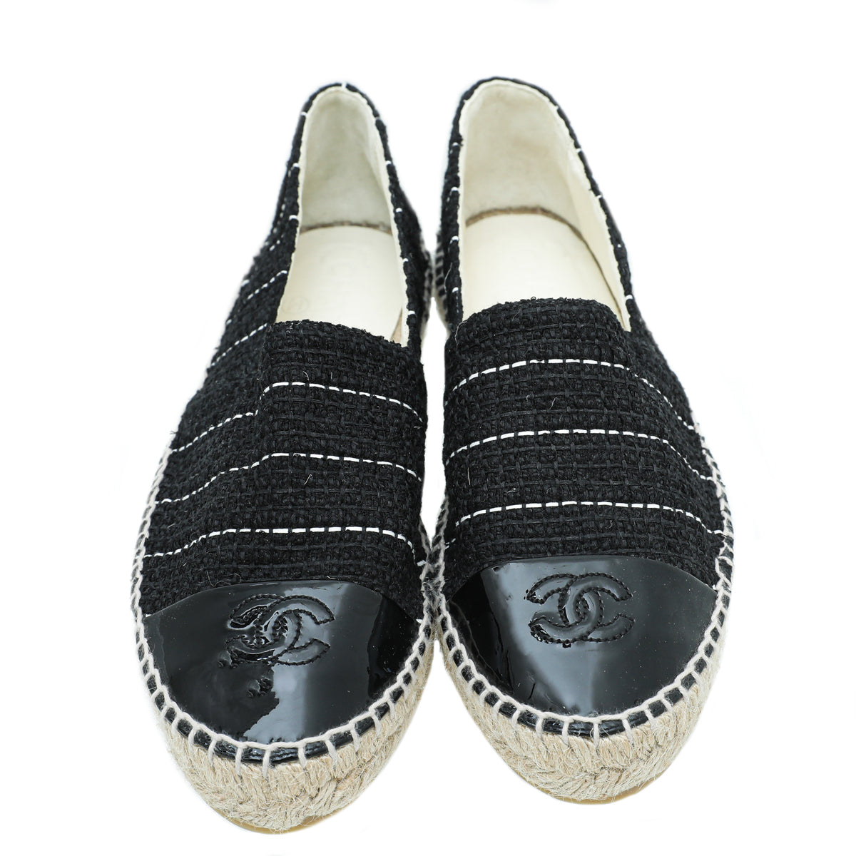 Chanel Black CC Tweed Cap Toe Espadrille Flats 38