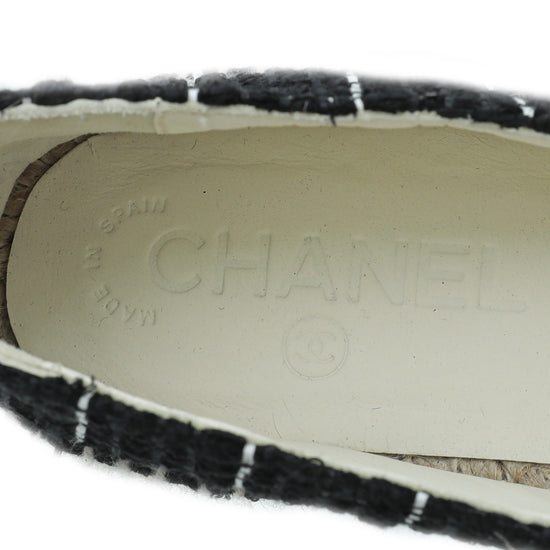 Chanel Black CC Tweed Cap Toe Espadrille Flats 38