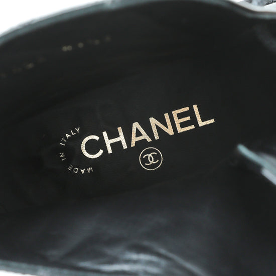 Chanel Black CC Shiny Lace Up Combat Boots 40.5 – The Closet