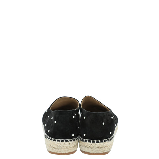 Chanel Black CC Velvet Pearl Espadrille 41