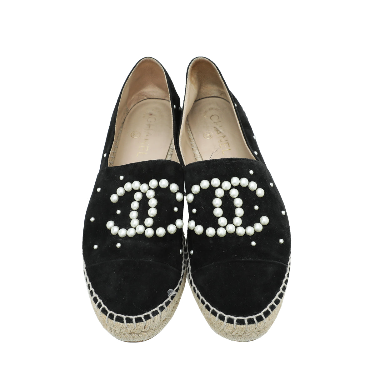 Chanel Black CC Velvet Pearl Espadrille 41