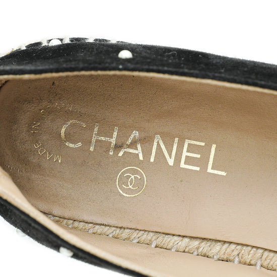 Chanel Black CC Velvet Pearl Espadrille 41