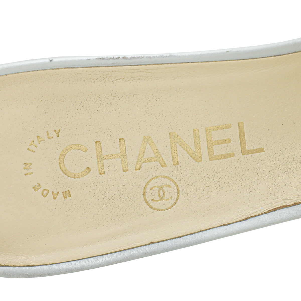 Chanel Light Silver CC Tweed Cap Toe Pearl Heel Mules 42