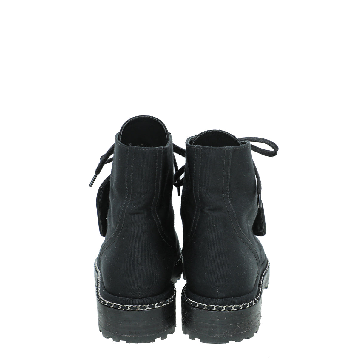 Chanel Black CC Fabric Pearl Combat Short Boots 37.5