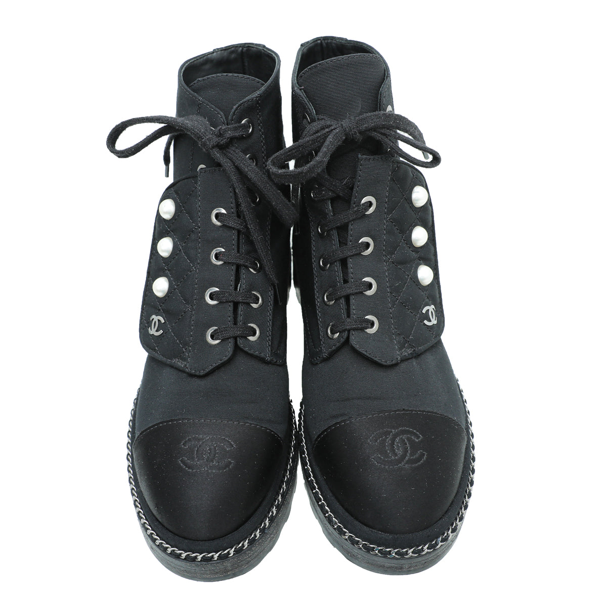 Chanel combat boots with pearls sale