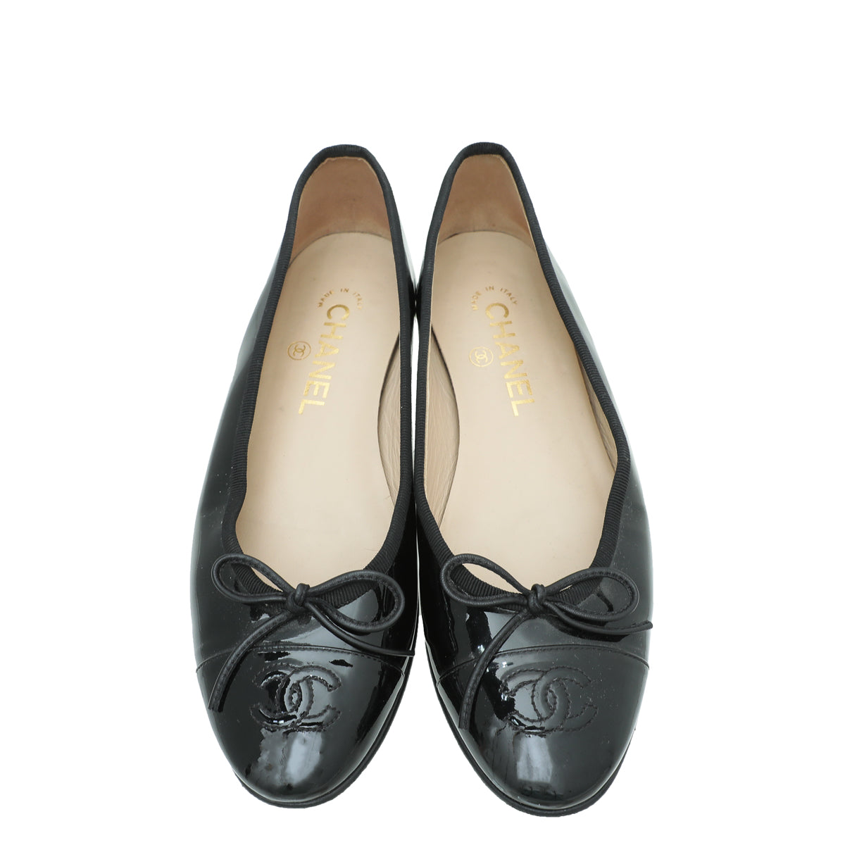 Chanel Black CC Cap Toe Quilted Flat Ballet 37.5