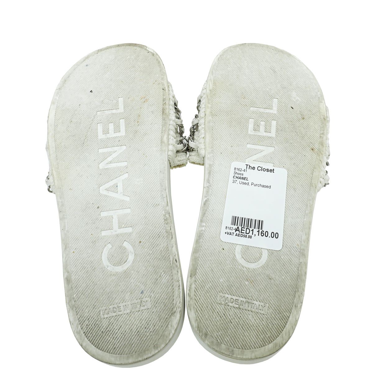 Chanel White Satin CC Charm Chain Slide Sandal 37