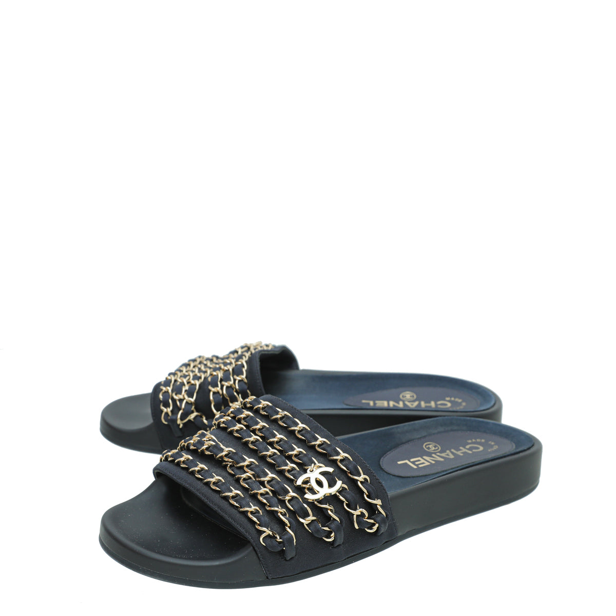 Chanel Indigo Blue CC Chain Slide Pool Sandal 38