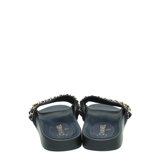 Chanel Indigo Blue CC Chain Slide Pool Sandal 38