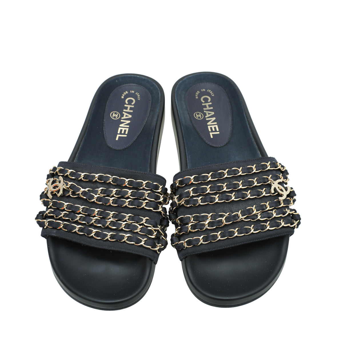 Chanel Indigo Blue CC Chain Slide Pool Sandal 38