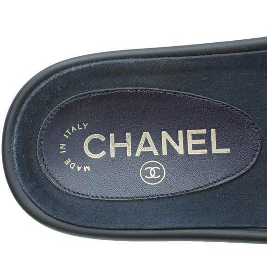 Chanel Indigo Blue CC Chain Slide Pool Sandal 38 – The Closet