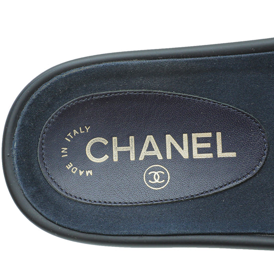 Chanel Indigo Blue CC Chain Slide Pool Sandal 38