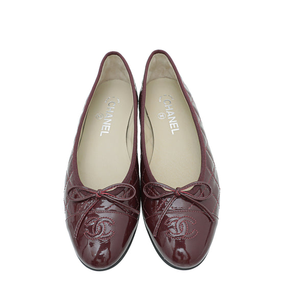 Chanel Burgundy Quilted Ballet Flats 38