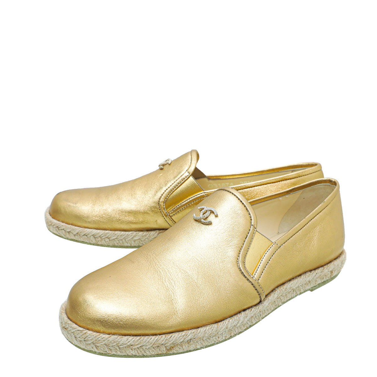Chanel Metallic Gold CC Flat Espadrille 38.5-Chanel-THE CLOSET