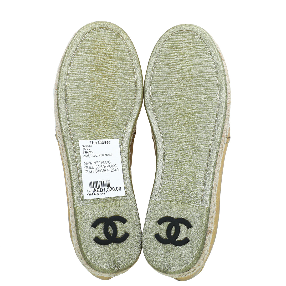 Chanel Metallic Gold CC Flat Espadrille 38.5-Chanel-THE CLOSET