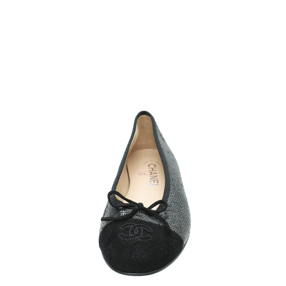 Chanel Black Suede Sequins Ballet Flats 38