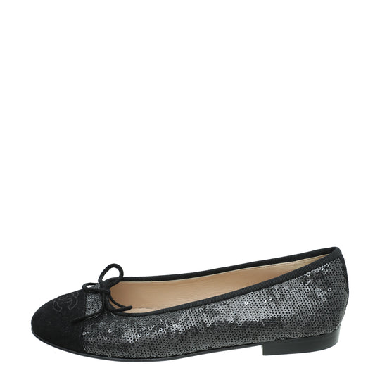 Chanel Black Suede Sequins Ballet Flats 38