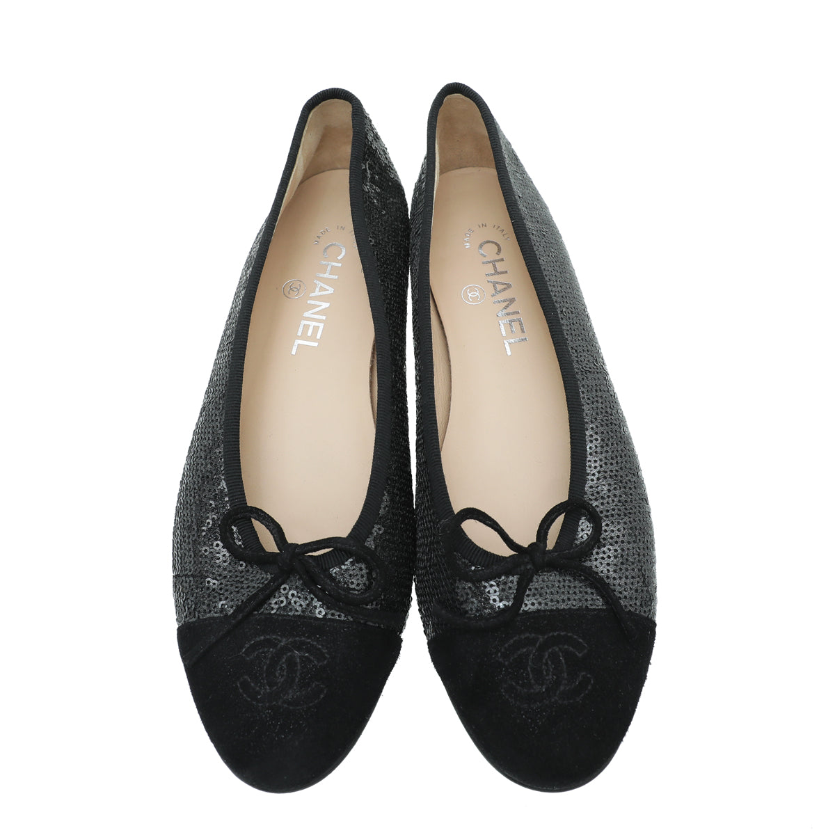 Chanel Black Suede Sequins Ballet Flats 38