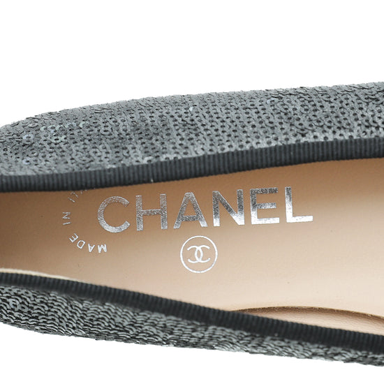 Chanel Black Suede Sequins Ballet Flats 38