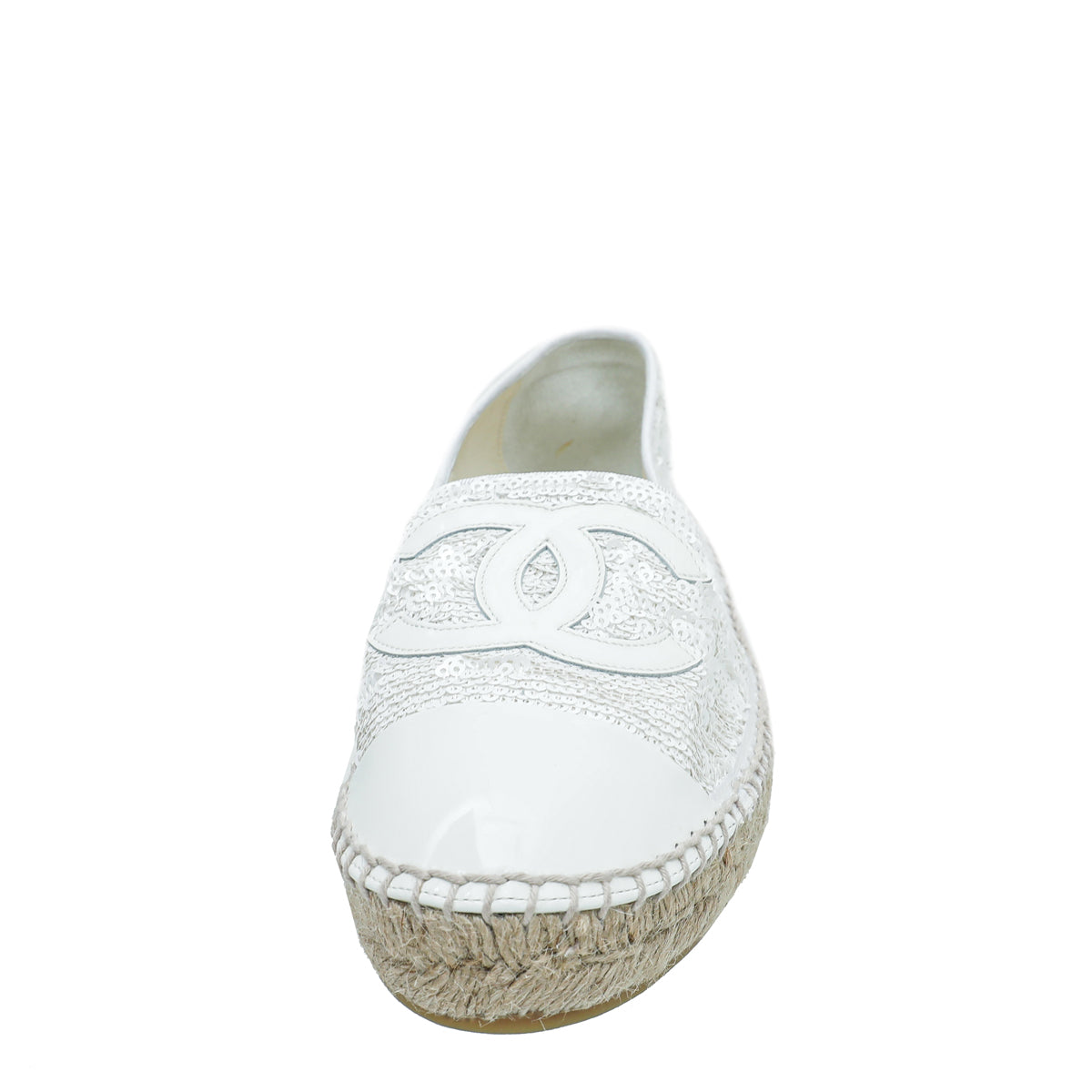 Chanel White CC Cap Toe Patent Sequin Espadrille 39-Chanel-THE CLOSET