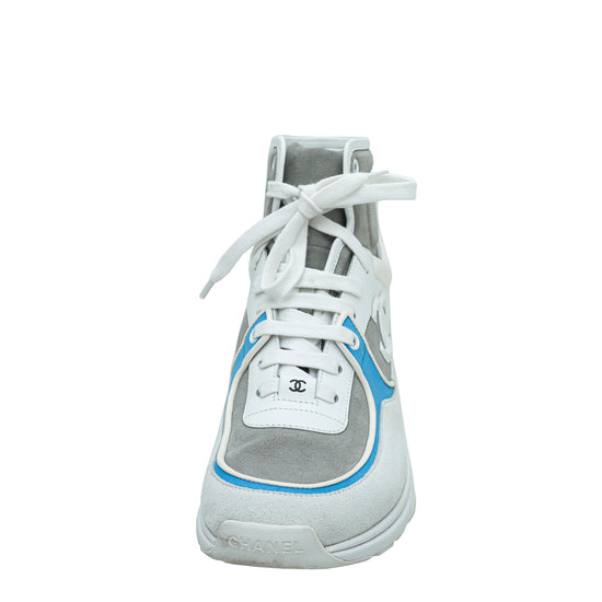 Chanel Light Grey CC Suede Ankle Sneaker 39.5 – The Closet