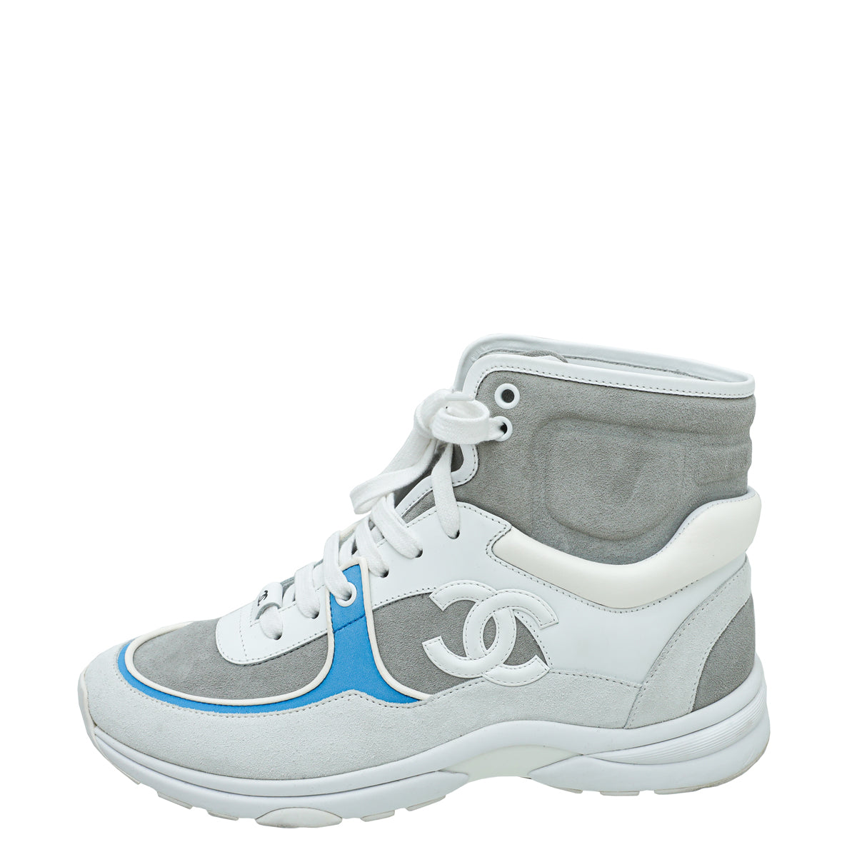 Chanel Light Grey CC Suede Ankle Sneaker 39.5-Chanel-THE CLOSET