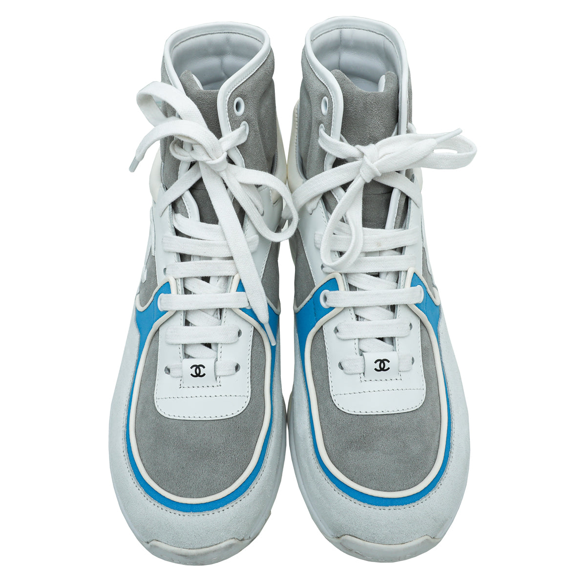 Chanel Light Grey CC Suede Ankle Sneaker 39.5-Chanel-THE CLOSET