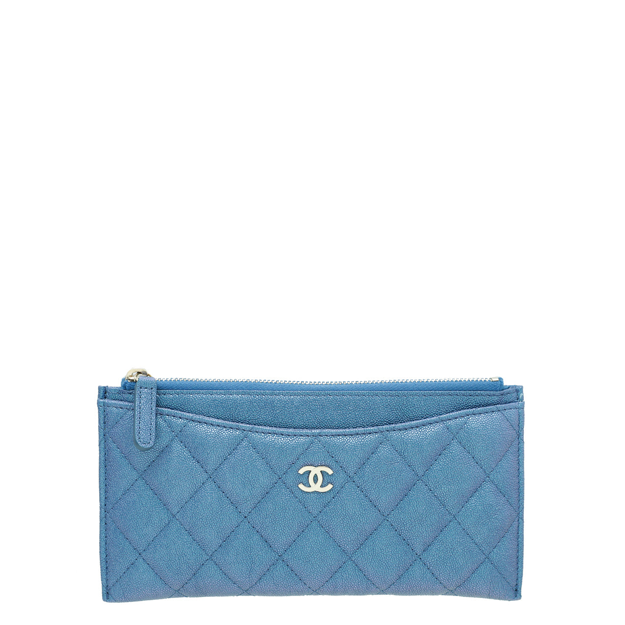 Chanel Metallic Blue CC Classic Zip Flat Pouch-Chanel-THE CLOSET