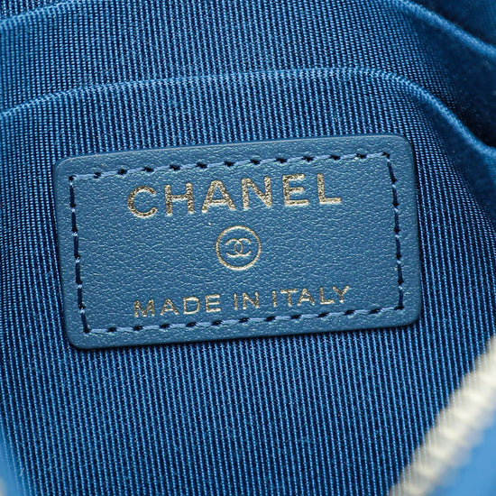 Chanel Metallic Blue CC Classic Zip Flat Pouch