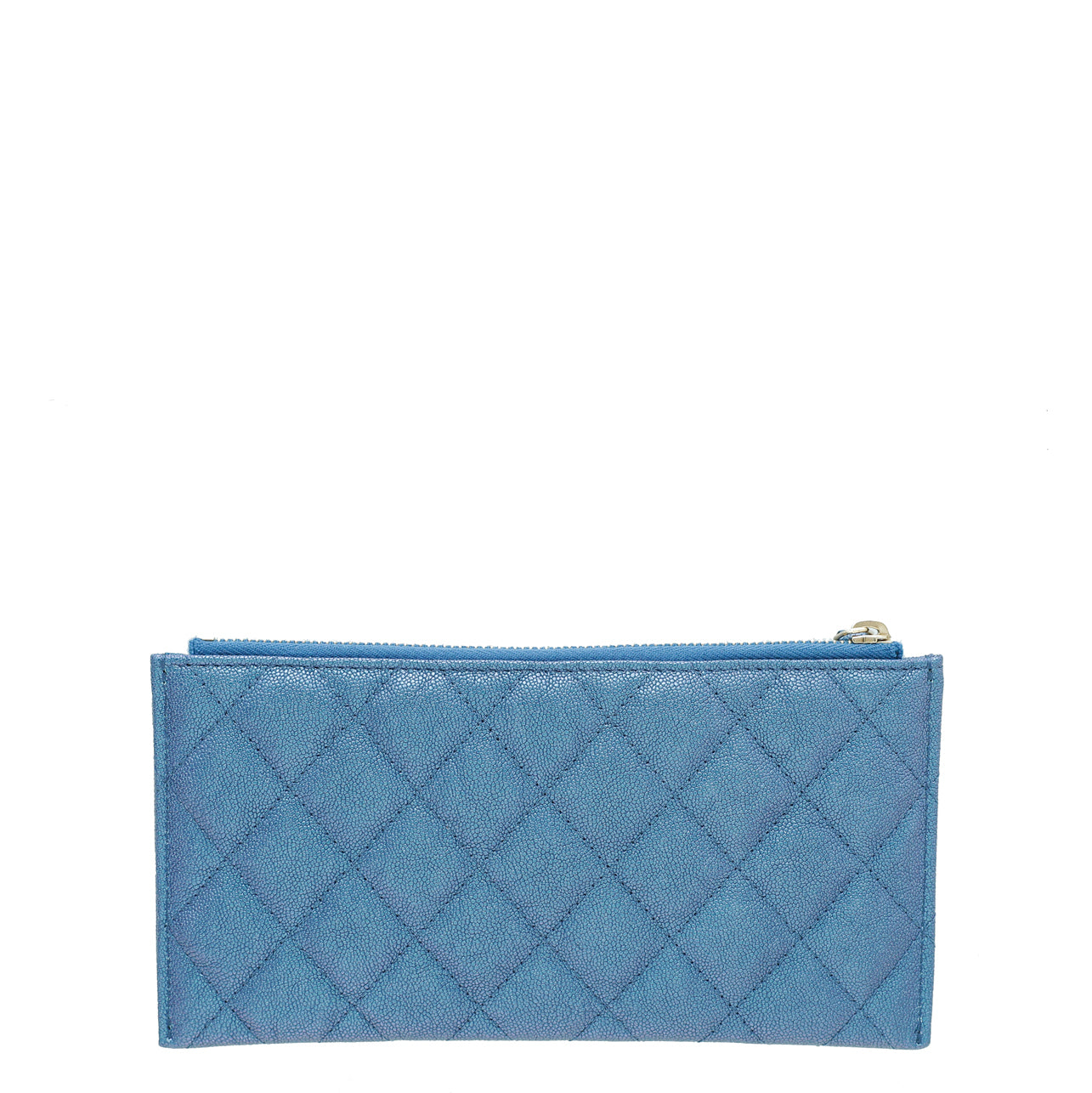 Chanel Metallic Blue CC Classic Zip Flat Pouch-Chanel-THE CLOSET