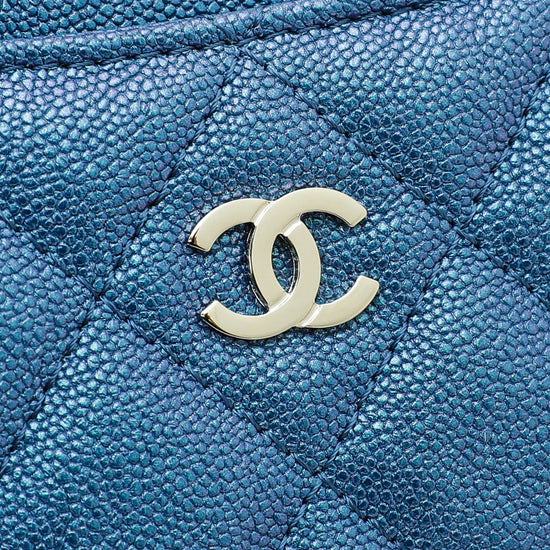 Chanel Metallic Blue CC Classic Zip Flat Pouch