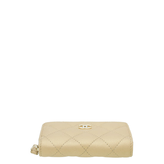 Chanel Metallic Golden/Beige Classic Zipped Coin Purse – The Closet