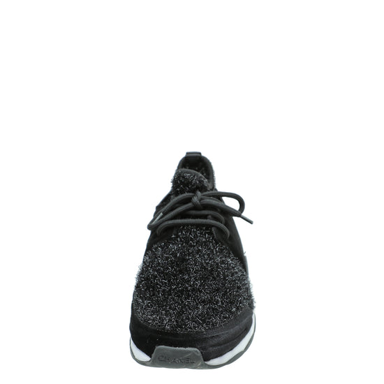 Chanel Black Knit Sock Sparkle Weekend Trainer Sneaker 40