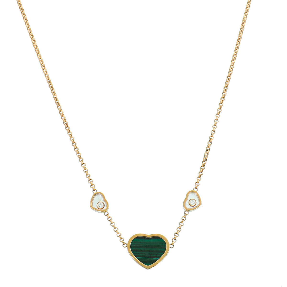 Chopard 18K Rose Gold Malachite Diamond Happy Hearts Necklace-Chopard-THE CLOSET