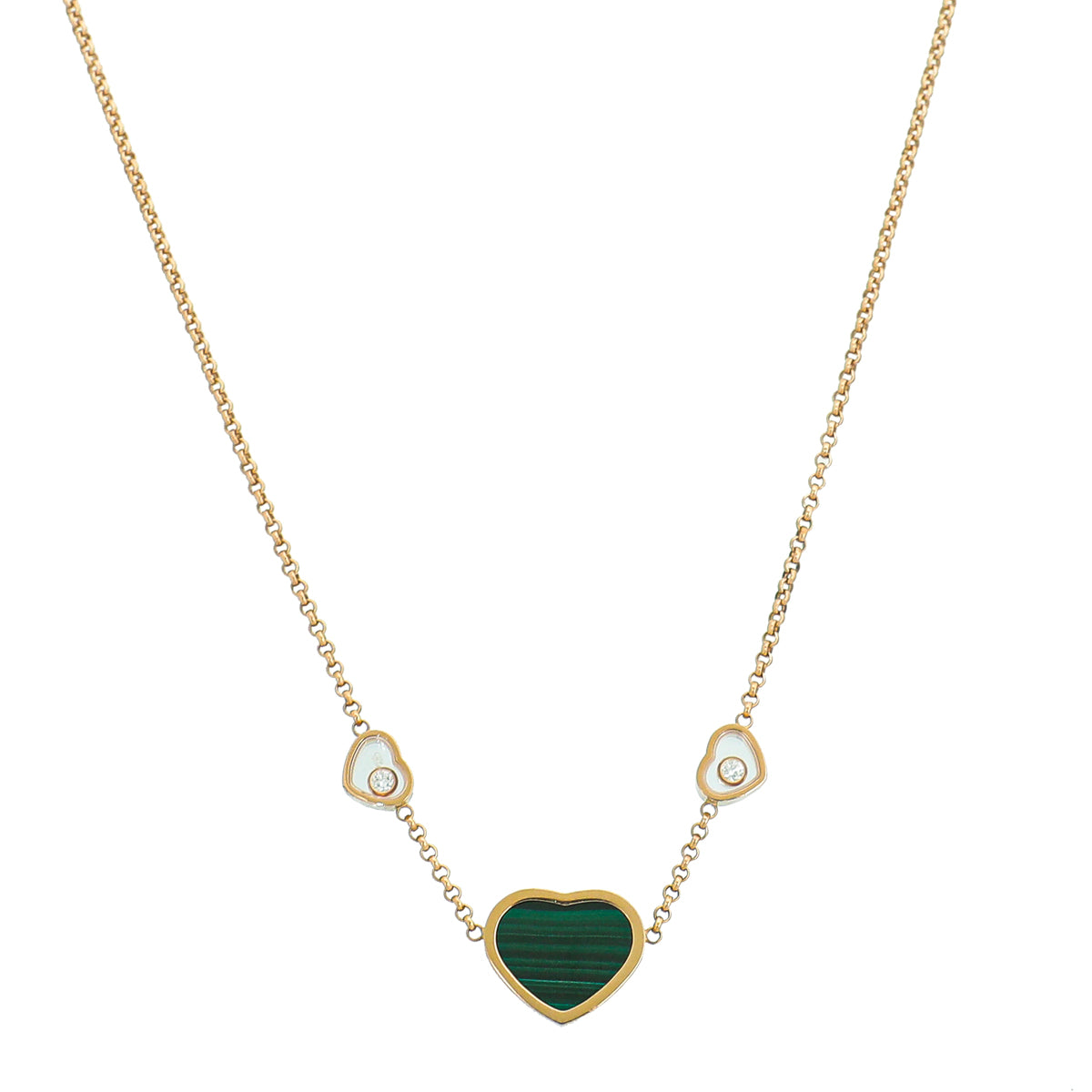 Chopard 18K Rose Gold Malachite Diamond Happy Hearts Necklace