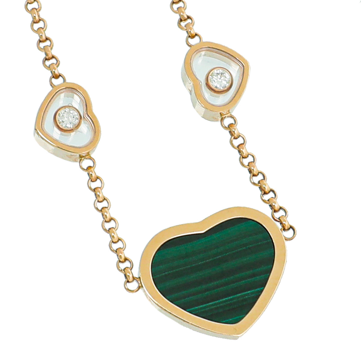 Chopard 18K Rose Gold Malachite Diamond Happy Hearts Necklace-Chopard-THE CLOSET