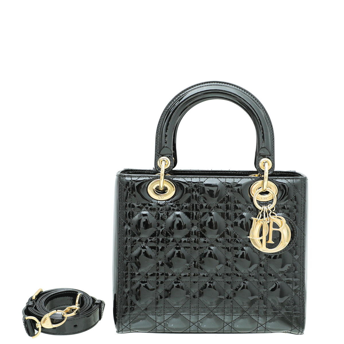 Christian Dior Black Lady Dior Patent Medium Bag-Christian Dior-THE CLOSET