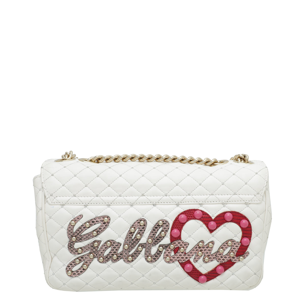 Dolce & Gabbana White Lucia Quilted Studs Embellished Medium Bag