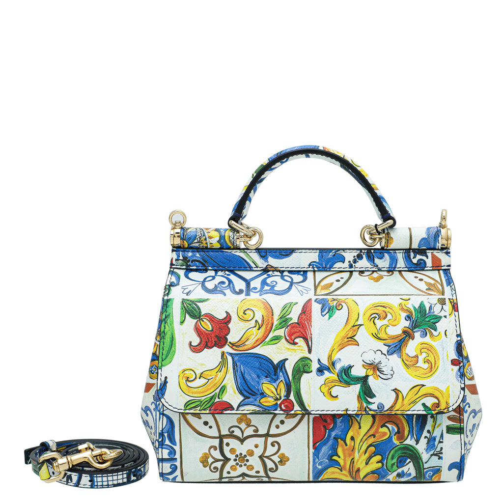 Dolce & Gabbana White Multicolor Flower Print Sicily Medium Bag – The Closet