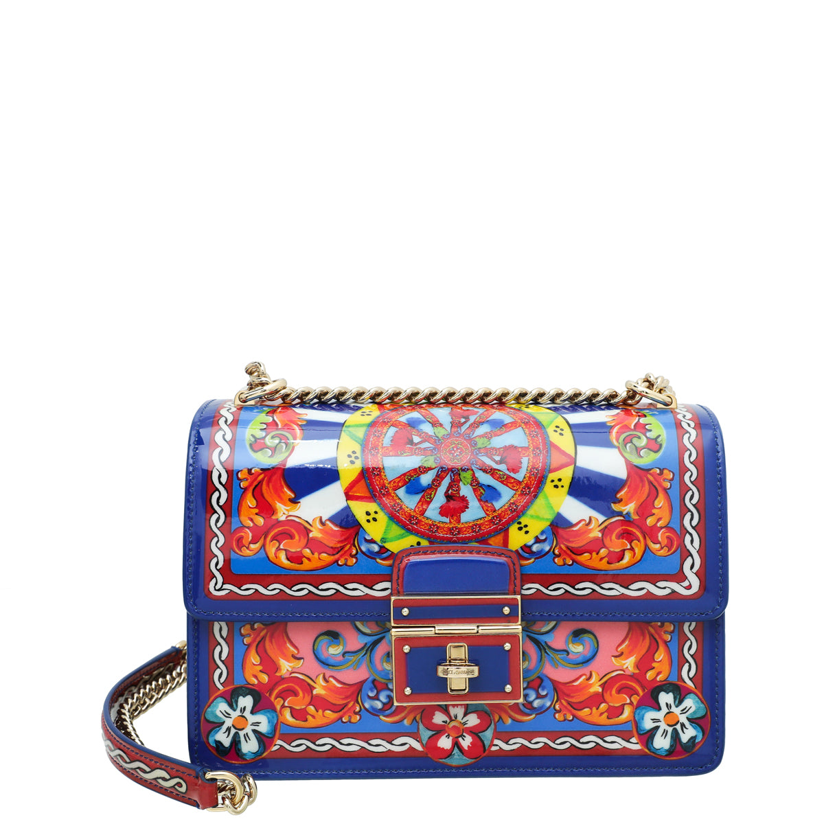 Dolce & Gabbana Blue Rosalia Multicolor Flap Chain Bag
