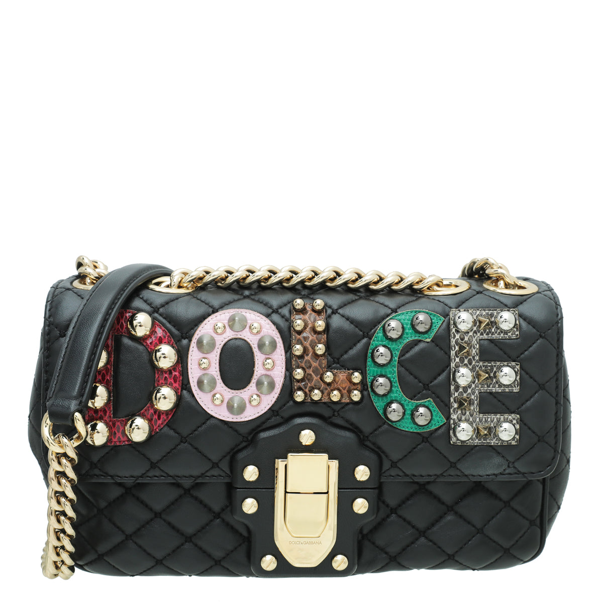 Dolce & Gabbana Black Lucia Quilted Embellished Chain Bag