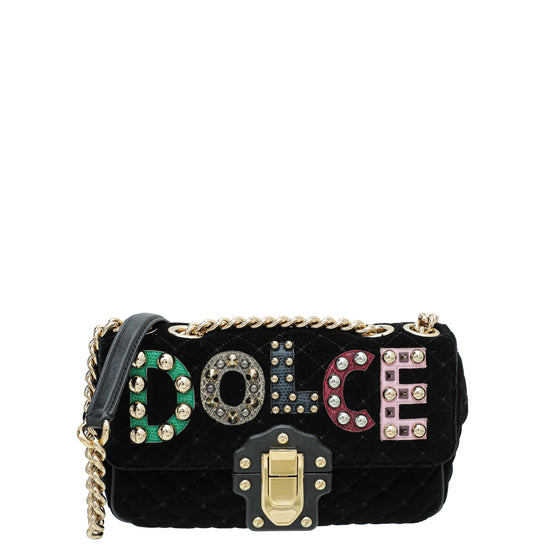 Dolce & Gabbana Black Multicolor Velvet Lucia Falp Chain Bag
