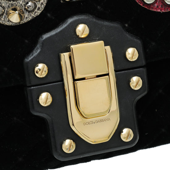Dolce & Gabbana Black Multicolor Velvet Lucia Falp Chain Bag