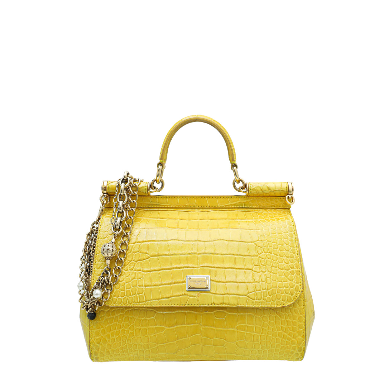 Dolce & Gabbana Yellow Crocodile Sicily Medium Bag-Dolce & Gabbana-THE CLOSET