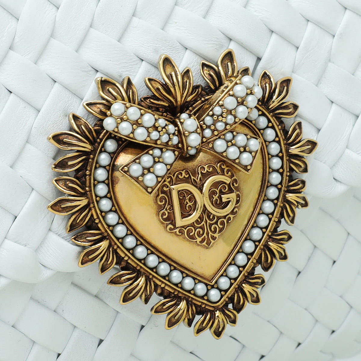Dolce & Gabbana White Woven Devotion Small Chain Bag