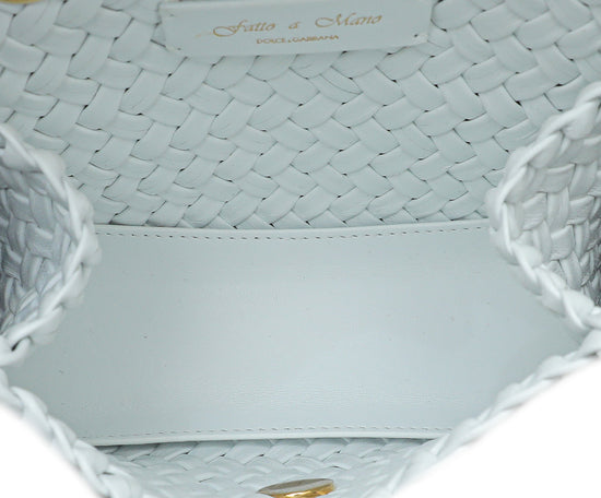 Dolce & Gabbana White Woven Devotion Small Chain Bag