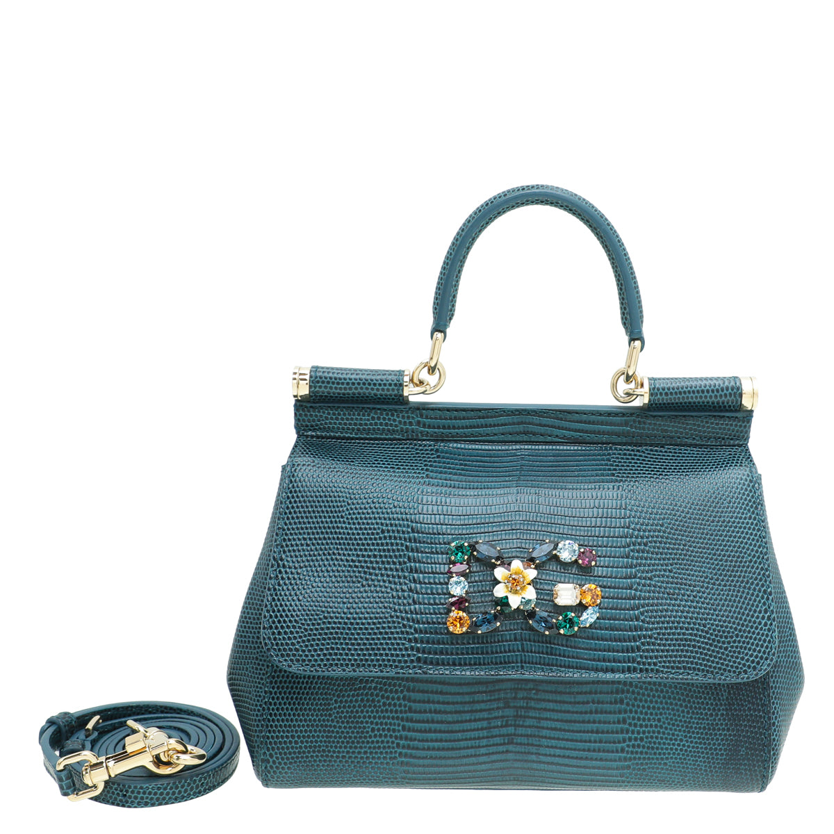 Dolce & Gabbana Teal Sicily Iguana Print Small Bag-Dolce & Gabbana-THE CLOSET