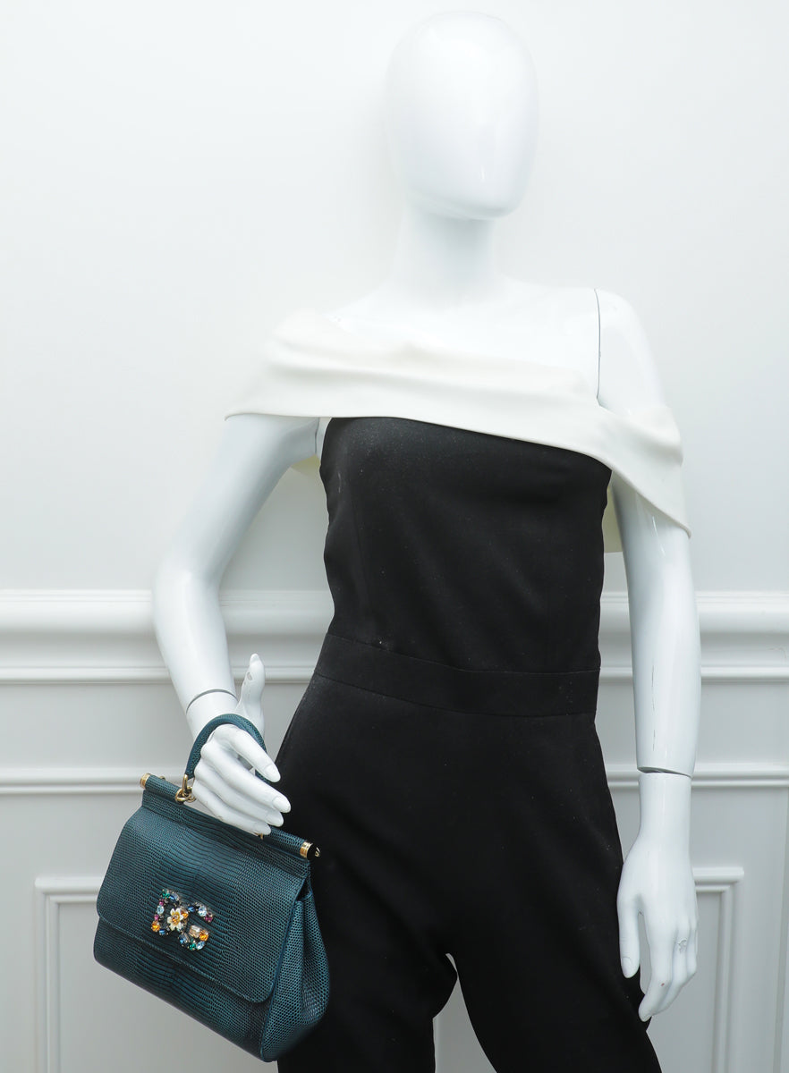 Dolce & Gabbana Green Iguana Embossed Leather Medium Miss Sicily Top Handle Bag