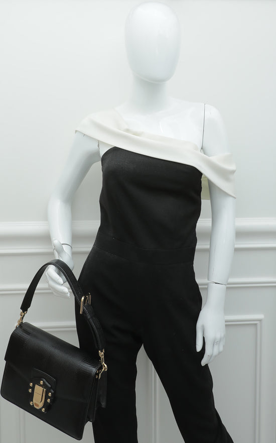Dolce & Gabbana Black Iguana Print Lucia Flap Bag