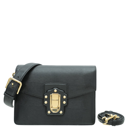 Dolce & Gabbana Black Iguana Print Lucia Flap Bag